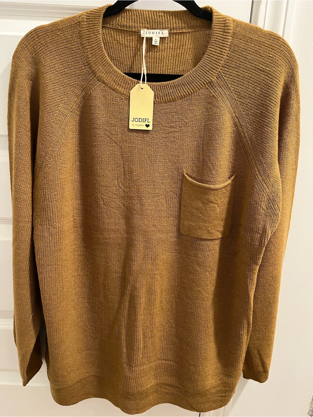 JODIFL Camel Brown Crewneck Sweater with Pocket